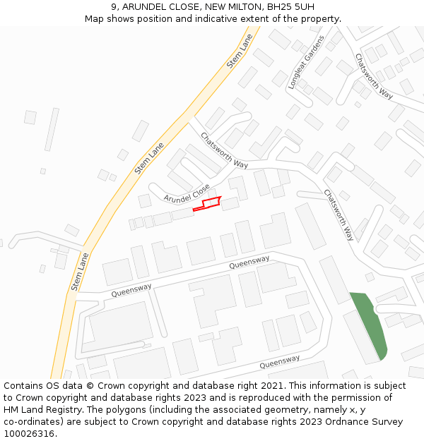 9, ARUNDEL CLOSE, NEW MILTON, BH25 5UH: Location map and indicative extent of plot