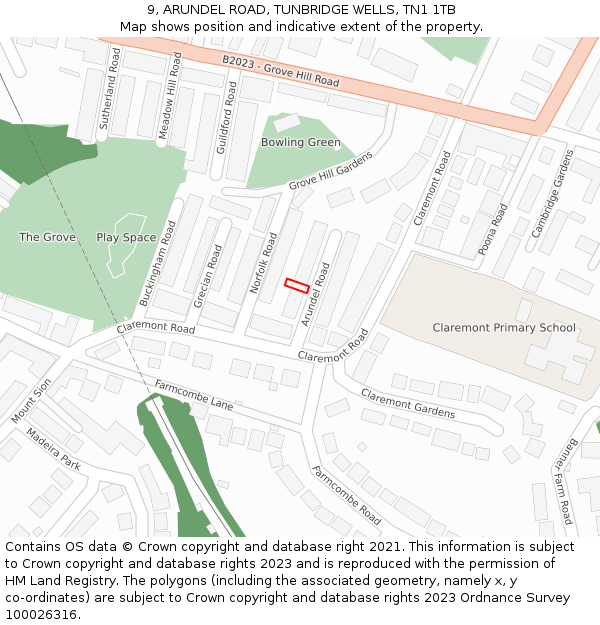 9, ARUNDEL ROAD, TUNBRIDGE WELLS, TN1 1TB: Location map and indicative extent of plot