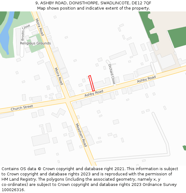 9, ASHBY ROAD, DONISTHORPE, SWADLINCOTE, DE12 7QF: Location map and indicative extent of plot