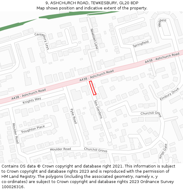 9, ASHCHURCH ROAD, TEWKESBURY, GL20 8DP: Location map and indicative extent of plot