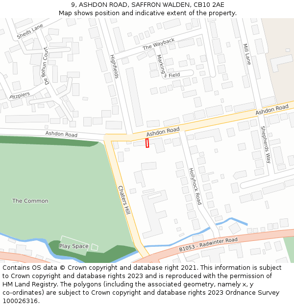 9, ASHDON ROAD, SAFFRON WALDEN, CB10 2AE: Location map and indicative extent of plot
