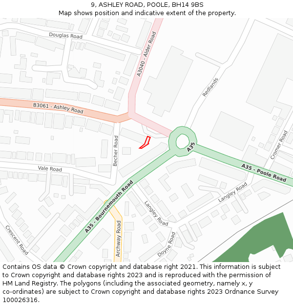 9, ASHLEY ROAD, POOLE, BH14 9BS: Location map and indicative extent of plot