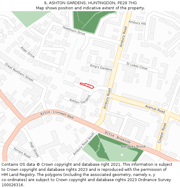 9, ASHTON GARDENS, HUNTINGDON, PE29 7HG: Location map and indicative extent of plot