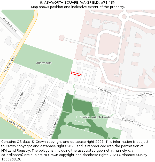9, ASHWORTH SQUARE, WAKEFIELD, WF1 4SN: Location map and indicative extent of plot