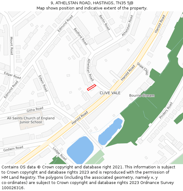 9, ATHELSTAN ROAD, HASTINGS, TN35 5JB: Location map and indicative extent of plot