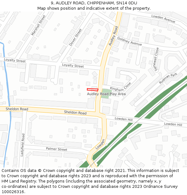 9, AUDLEY ROAD, CHIPPENHAM, SN14 0DU: Location map and indicative extent of plot