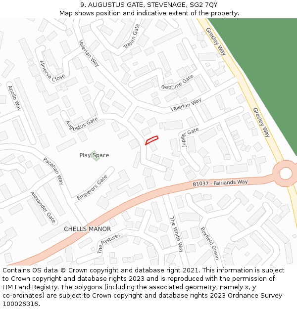 9, AUGUSTUS GATE, STEVENAGE, SG2 7QY: Location map and indicative extent of plot