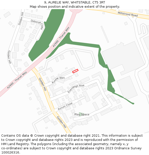 9, AURELIE WAY, WHITSTABLE, CT5 3RT: Location map and indicative extent of plot