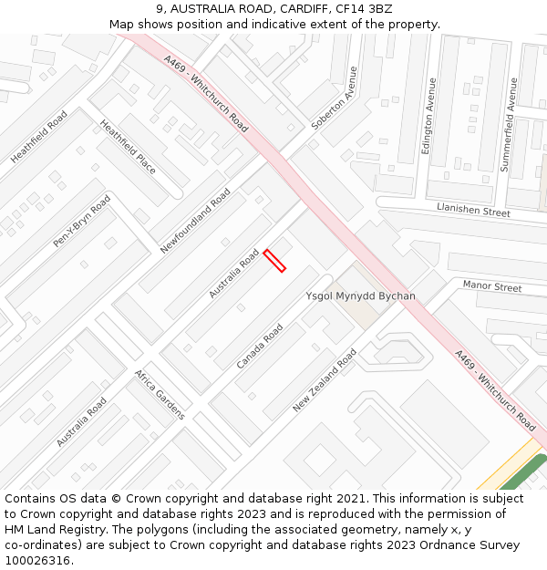 9, AUSTRALIA ROAD, CARDIFF, CF14 3BZ: Location map and indicative extent of plot