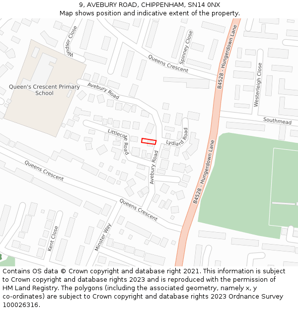 9, AVEBURY ROAD, CHIPPENHAM, SN14 0NX: Location map and indicative extent of plot