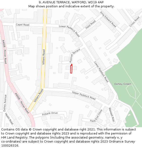 9, AVENUE TERRACE, WATFORD, WD19 4AP: Location map and indicative extent of plot