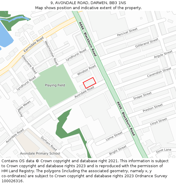 9, AVONDALE ROAD, DARWEN, BB3 1NS: Location map and indicative extent of plot