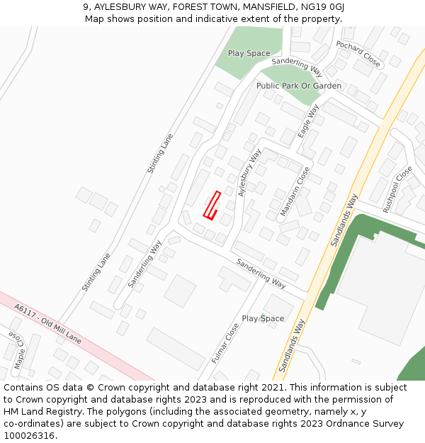 9, AYLESBURY WAY, FOREST TOWN, MANSFIELD, NG19 0GJ: Location map and indicative extent of plot