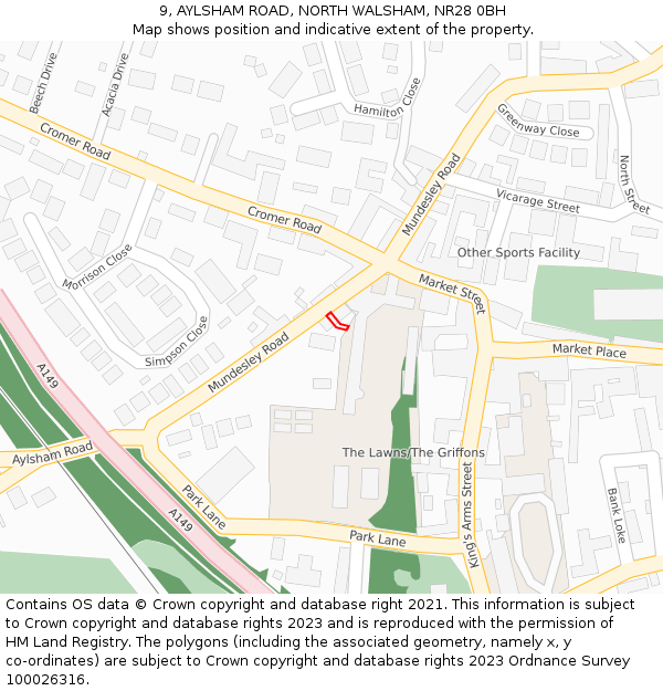 9, AYLSHAM ROAD, NORTH WALSHAM, NR28 0BH: Location map and indicative extent of plot