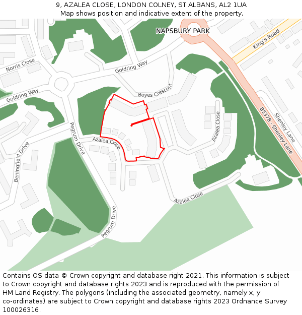9, AZALEA CLOSE, LONDON COLNEY, ST ALBANS, AL2 1UA: Location map and indicative extent of plot