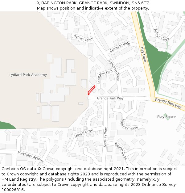 9, BABINGTON PARK, GRANGE PARK, SWINDON, SN5 6EZ: Location map and indicative extent of plot