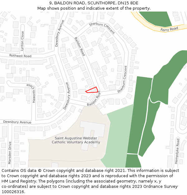 9, BAILDON ROAD, SCUNTHORPE, DN15 8DE: Location map and indicative extent of plot