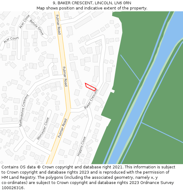 9, BAKER CRESCENT, LINCOLN, LN6 0RN: Location map and indicative extent of plot