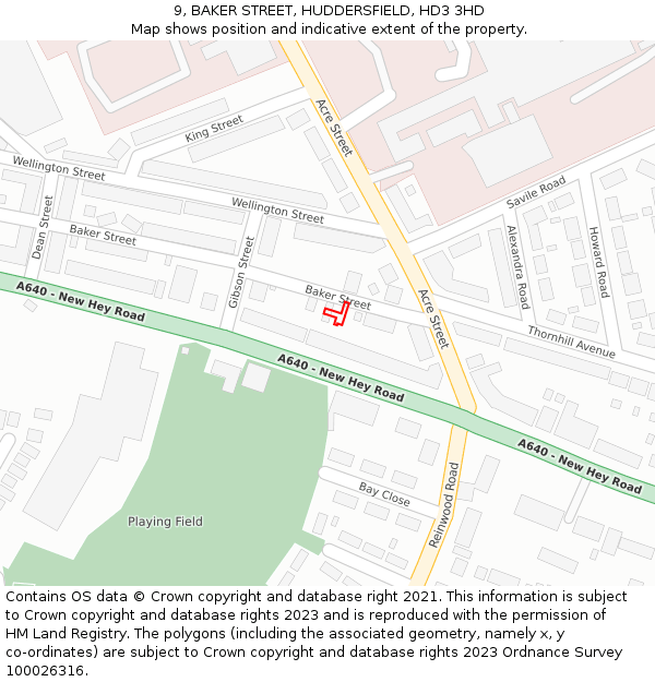 9, BAKER STREET, HUDDERSFIELD, HD3 3HD: Location map and indicative extent of plot