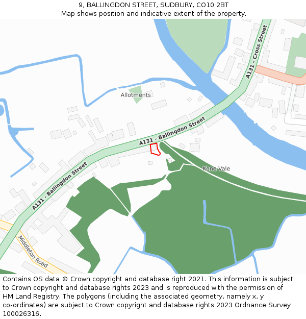 9, BALLINGDON STREET, SUDBURY, CO10 2BT: Location map and indicative extent of plot