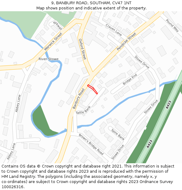 9, BANBURY ROAD, SOUTHAM, CV47 1NT: Location map and indicative extent of plot