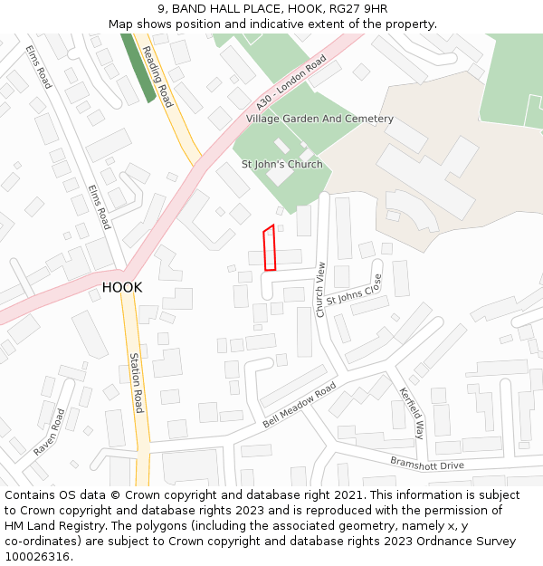 9, BAND HALL PLACE, HOOK, RG27 9HR: Location map and indicative extent of plot