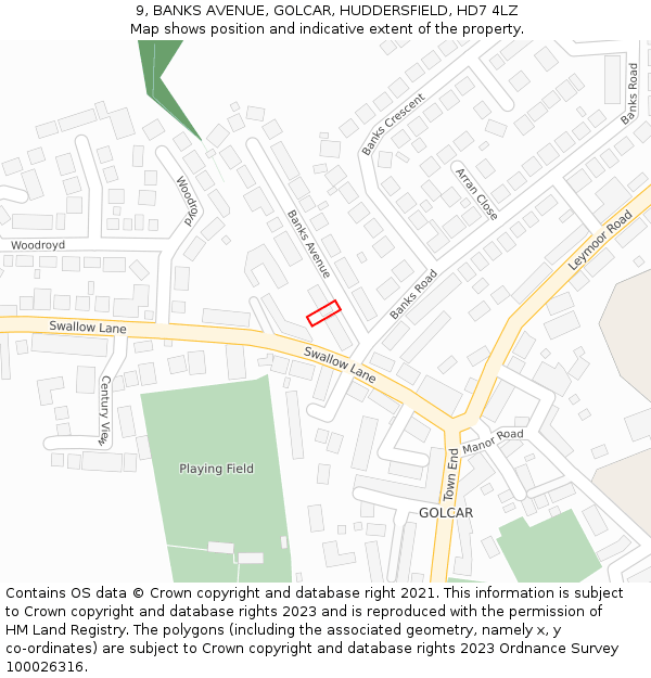 9, BANKS AVENUE, GOLCAR, HUDDERSFIELD, HD7 4LZ: Location map and indicative extent of plot