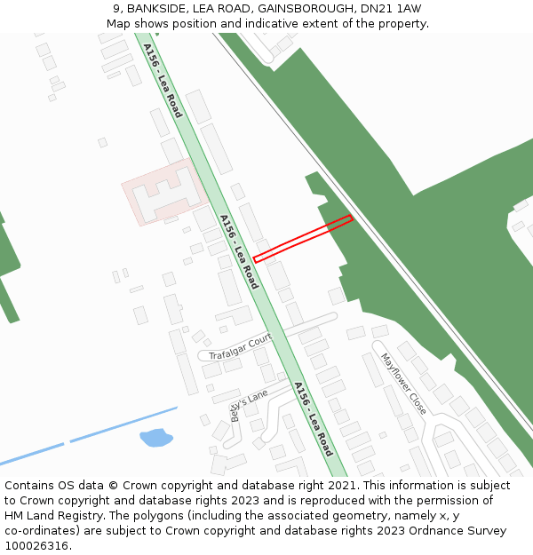 9, BANKSIDE, LEA ROAD, GAINSBOROUGH, DN21 1AW: Location map and indicative extent of plot