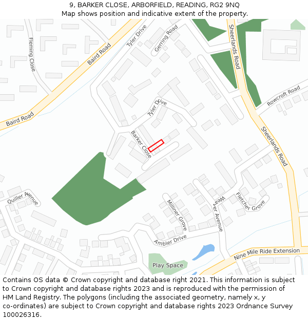 9, BARKER CLOSE, ARBORFIELD, READING, RG2 9NQ: Location map and indicative extent of plot