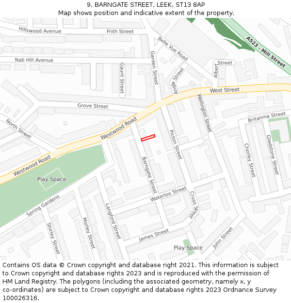 9, BARNGATE STREET, LEEK, ST13 8AP: Location map and indicative extent of plot