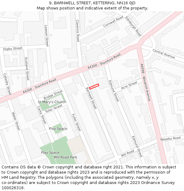 9, BARNWELL STREET, KETTERING, NN16 0JD: Location map and indicative extent of plot