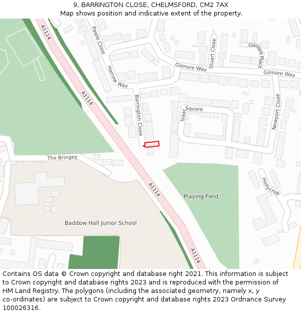 9, BARRINGTON CLOSE, CHELMSFORD, CM2 7AX: Location map and indicative extent of plot