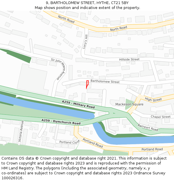 9, BARTHOLOMEW STREET, HYTHE, CT21 5BY: Location map and indicative extent of plot