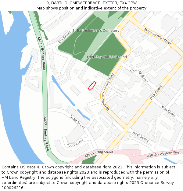 9, BARTHOLOMEW TERRACE, EXETER, EX4 3BW: Location map and indicative extent of plot