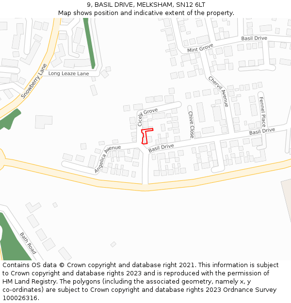 9, BASIL DRIVE, MELKSHAM, SN12 6LT: Location map and indicative extent of plot