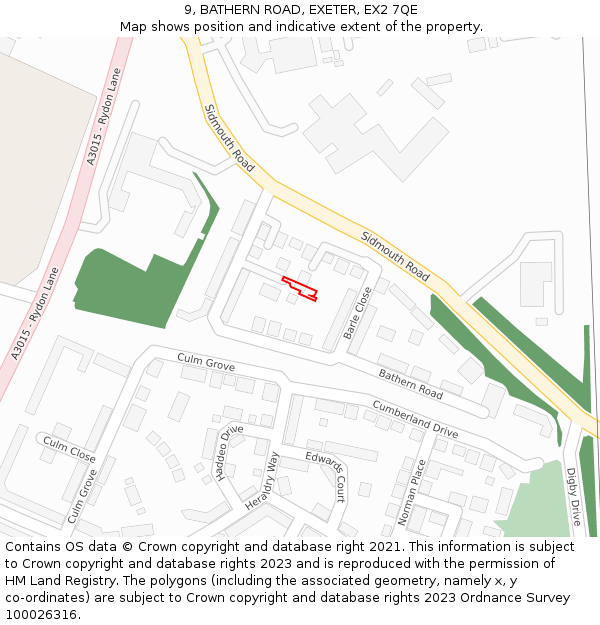 9, BATHERN ROAD, EXETER, EX2 7QE: Location map and indicative extent of plot
