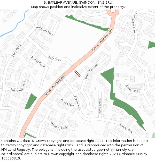 9, BAYLEAF AVENUE, SWINDON, SN2 2RU: Location map and indicative extent of plot