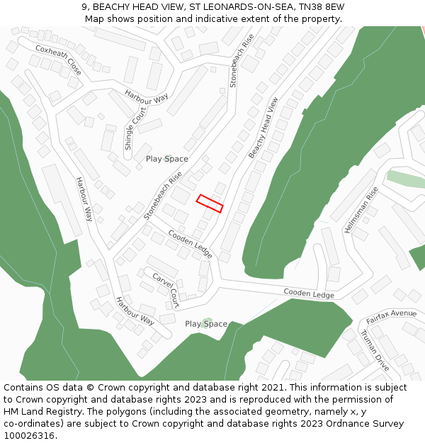 9, BEACHY HEAD VIEW, ST LEONARDS-ON-SEA, TN38 8EW: Location map and indicative extent of plot