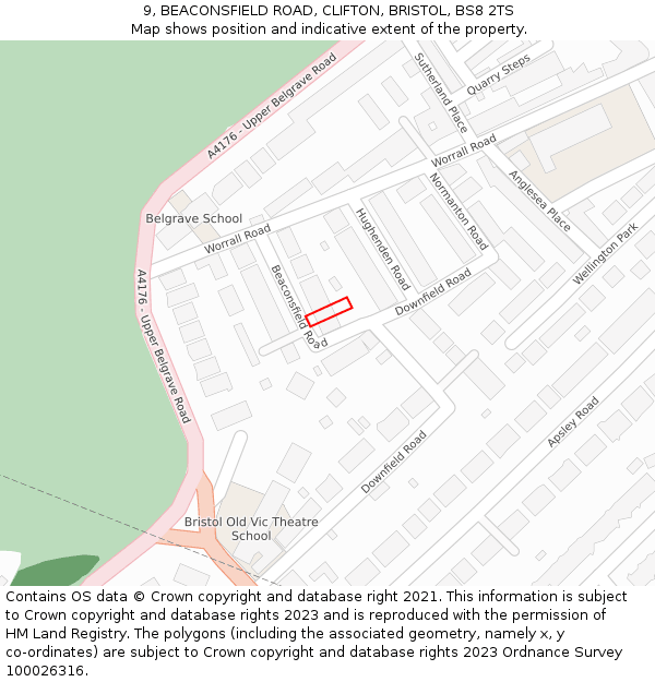 9, BEACONSFIELD ROAD, CLIFTON, BRISTOL, BS8 2TS: Location map and indicative extent of plot
