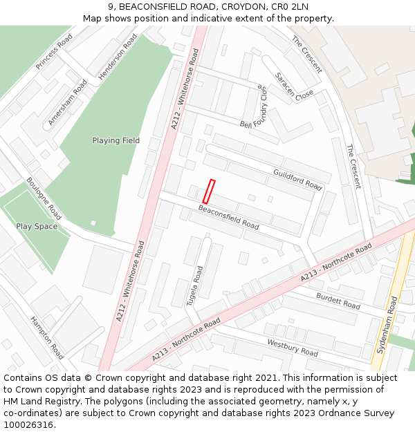 9, BEACONSFIELD ROAD, CROYDON, CR0 2LN: Location map and indicative extent of plot