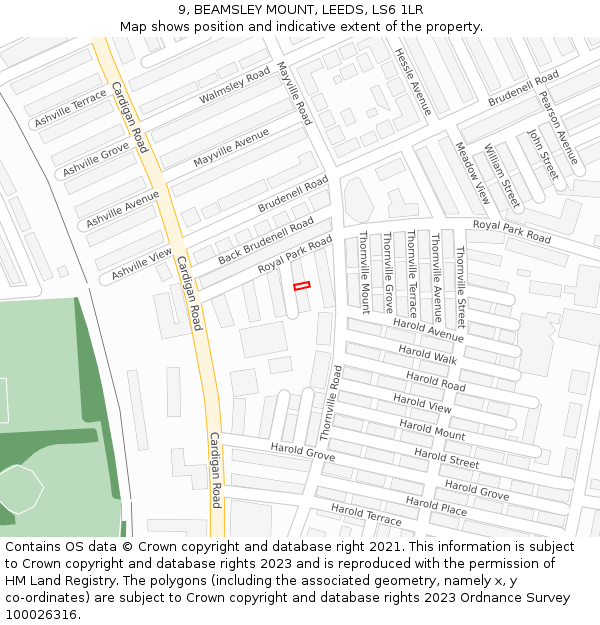 9, BEAMSLEY MOUNT, LEEDS, LS6 1LR: Location map and indicative extent of plot