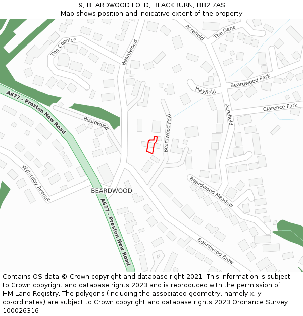 9, BEARDWOOD FOLD, BLACKBURN, BB2 7AS: Location map and indicative extent of plot