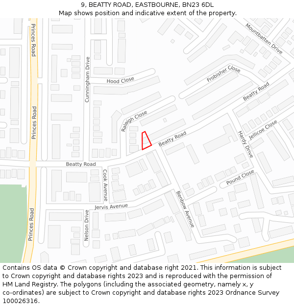 9, BEATTY ROAD, EASTBOURNE, BN23 6DL: Location map and indicative extent of plot