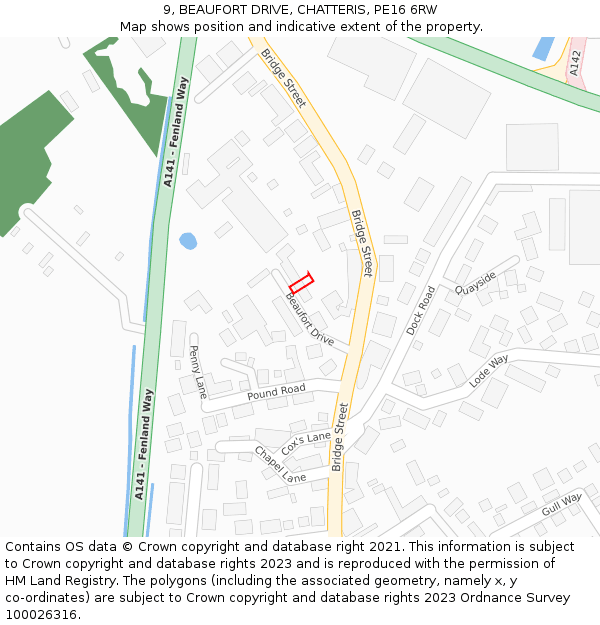 9, BEAUFORT DRIVE, CHATTERIS, PE16 6RW: Location map and indicative extent of plot