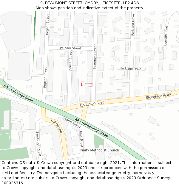 9, BEAUMONT STREET, OADBY, LEICESTER, LE2 4DA: Location map and indicative extent of plot