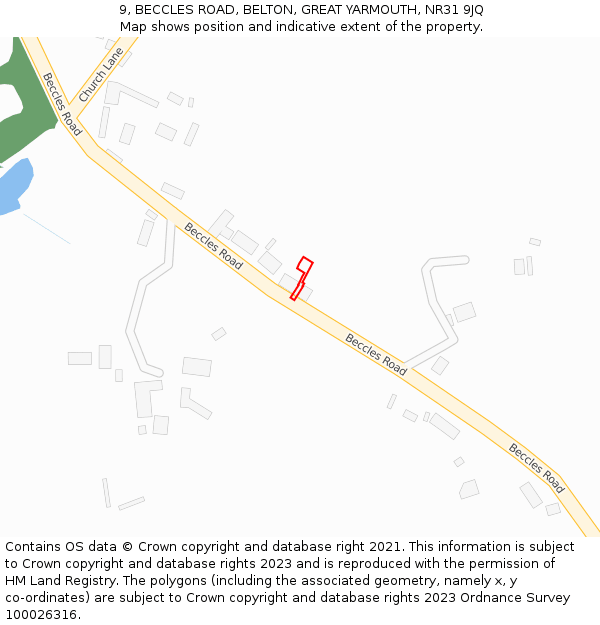 9, BECCLES ROAD, BELTON, GREAT YARMOUTH, NR31 9JQ: Location map and indicative extent of plot