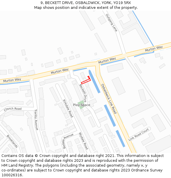 9, BECKETT DRIVE, OSBALDWICK, YORK, YO19 5RX: Location map and indicative extent of plot