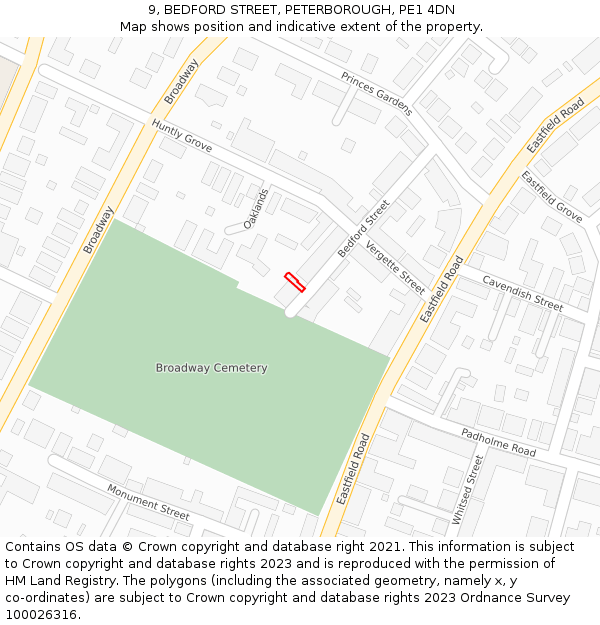 9, BEDFORD STREET, PETERBOROUGH, PE1 4DN: Location map and indicative extent of plot