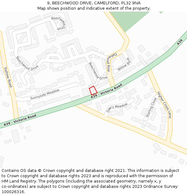 9, BEECHWOOD DRIVE, CAMELFORD, PL32 9NA: Location map and indicative extent of plot