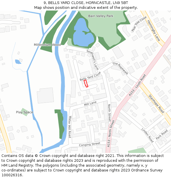 9, BELLS YARD CLOSE, HORNCASTLE, LN9 5BT: Location map and indicative extent of plot